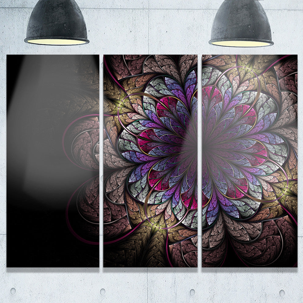 "Brown and Blue Soft Fractal Flower" Metal Wall Art, 3 Panels, 36"x28"