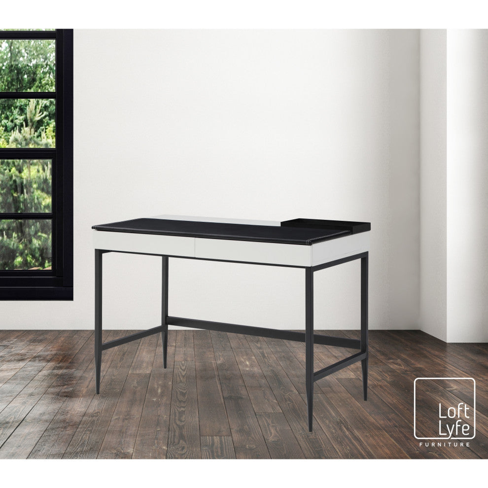 Loft Lyfe Kinzlee Desk, 2 Storage Drawers, Black/White