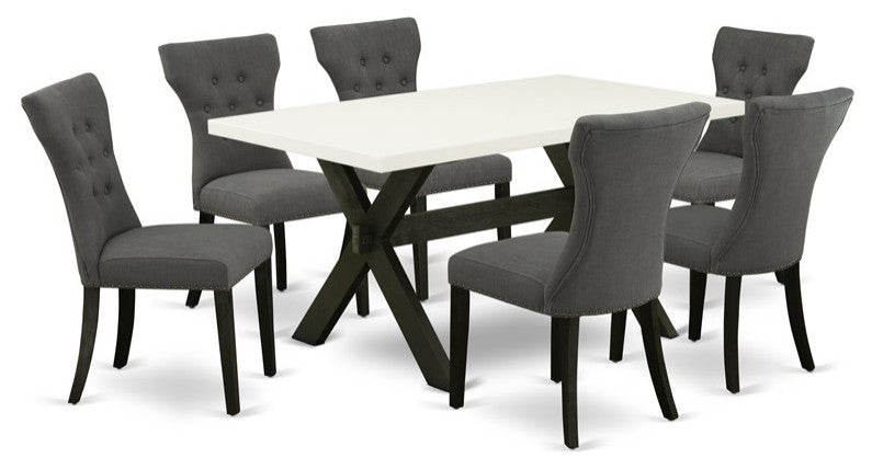 X626Ga650-7, 7-Piece Set, 6 Chairs and A Table Solid Wood Frame