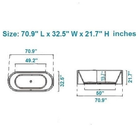ADM Oval Freestanding Bathtub, Matte White, 70.9"