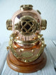 5.5" Polished Brass and Copper Mark V Dive Helmet With Wood Base