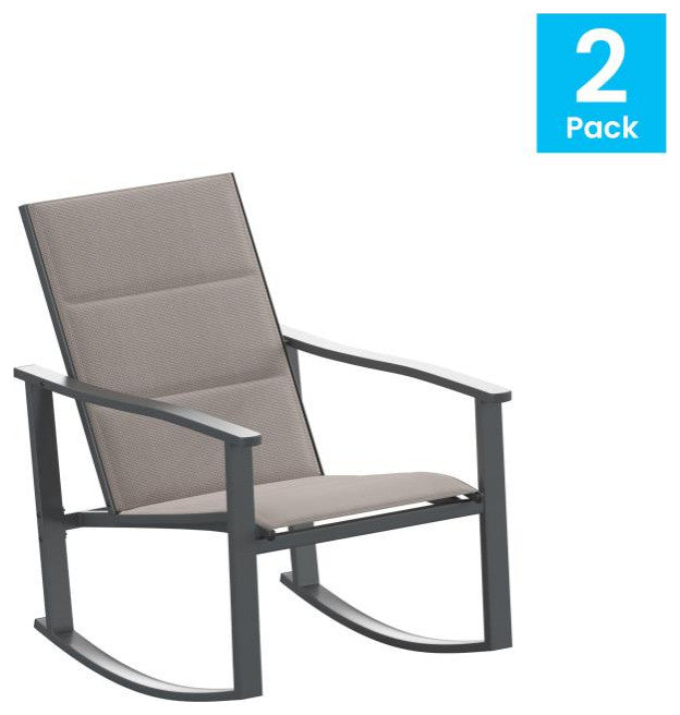 Set of 2 Outdoor Rocking Chairs with Flex Comfort Material and Metal Frame, Brown/Black