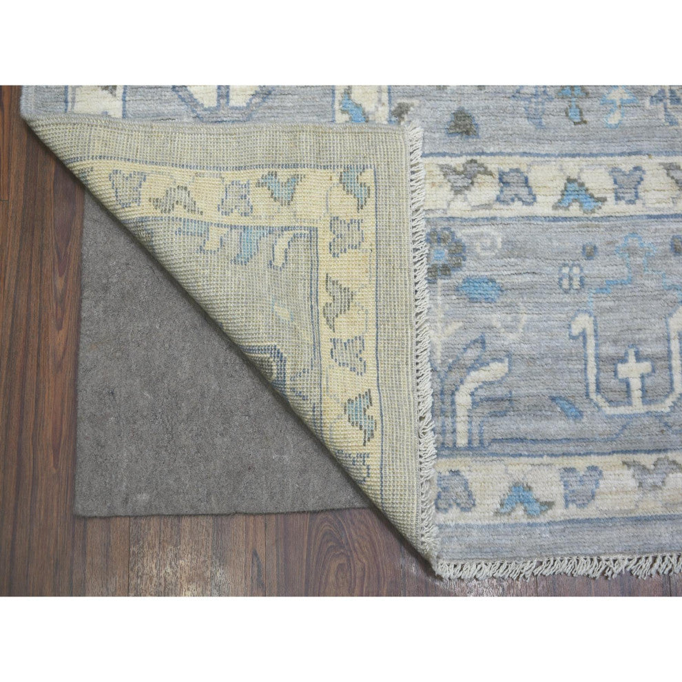 Gray Angora Oushak Willow and Cypress Tree Design Hand Knotted Rug, 8'2"x9'10"