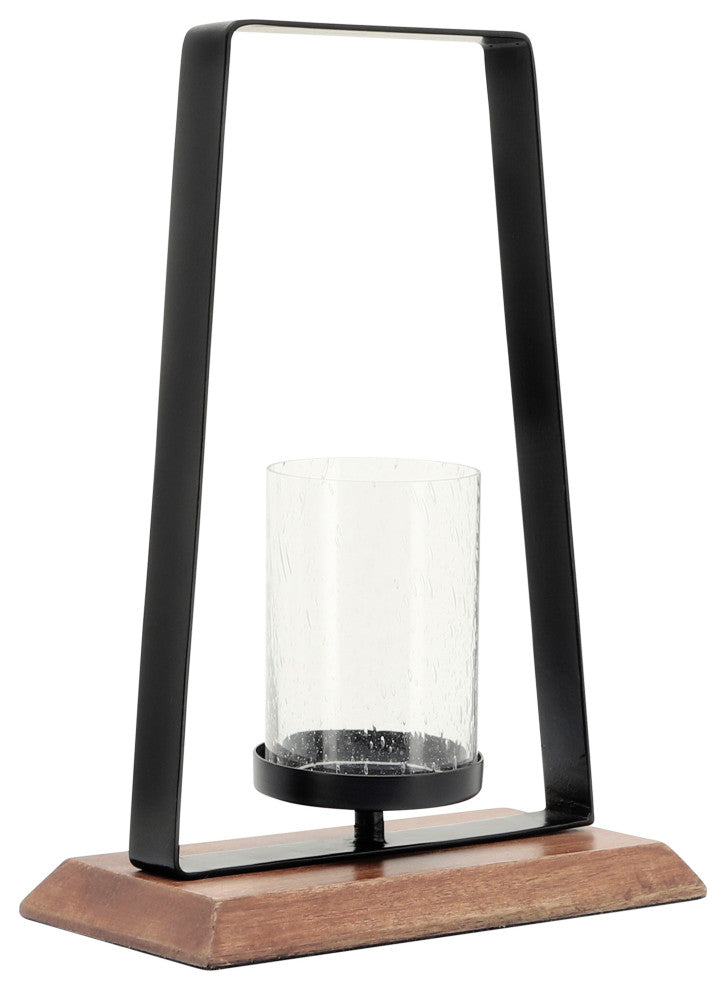 Metal, 14"H Hurricane, Wood Base, Black