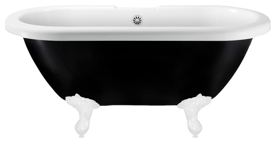 59" Streamline N1120WH-WH Clawfoot Tub and Tray With External Drain