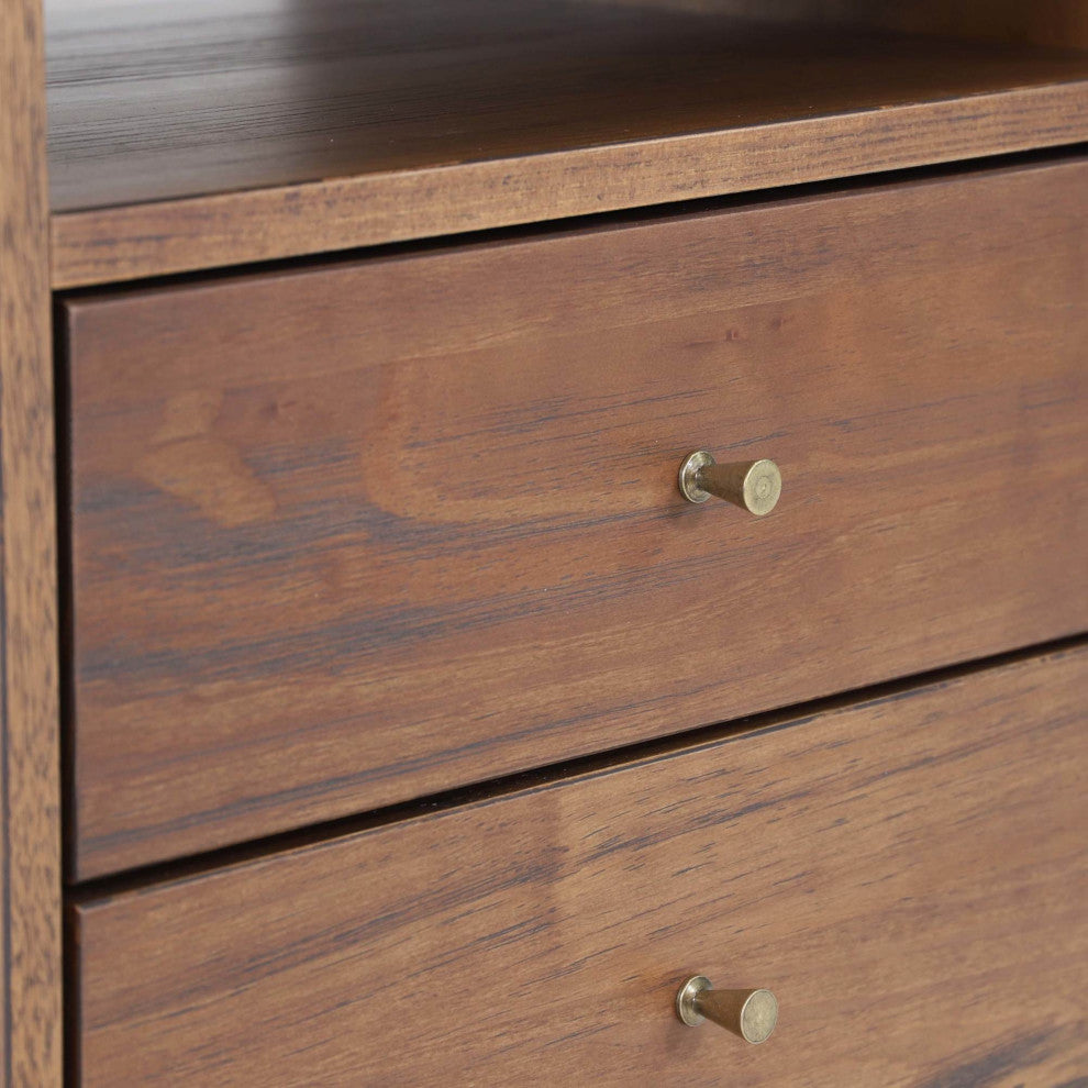 Mid Century 2-Drawer Nightstand, Brushed Walnut