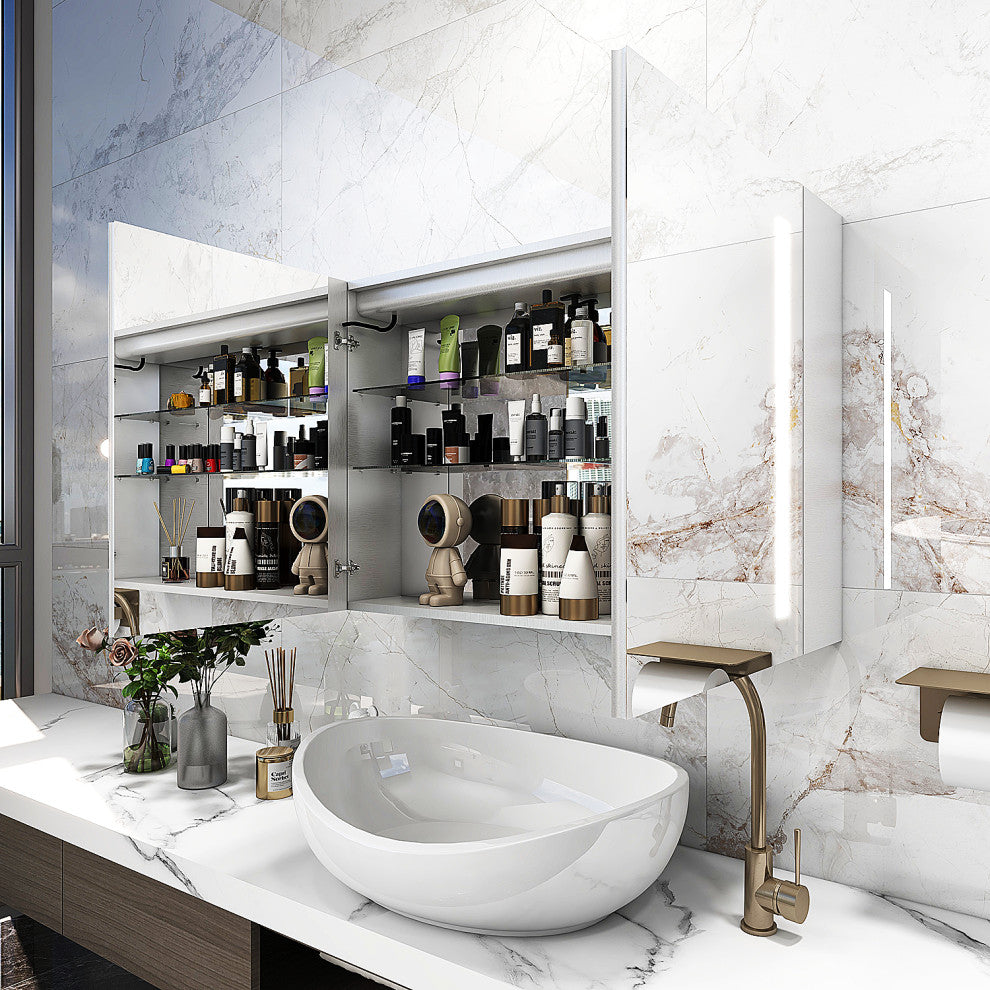 Recessed or Surface Mount Frameless Medicine Cabinet W/ LED Light & 4 Mirrors