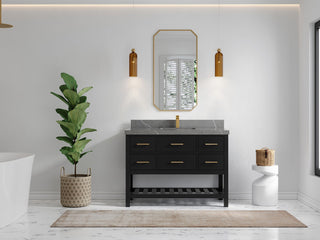 Parker 48" Single Sink Bath Vanity, Black 2" Piatra Gray