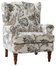 Floral Wingback Armchair with Turned Legs, Green