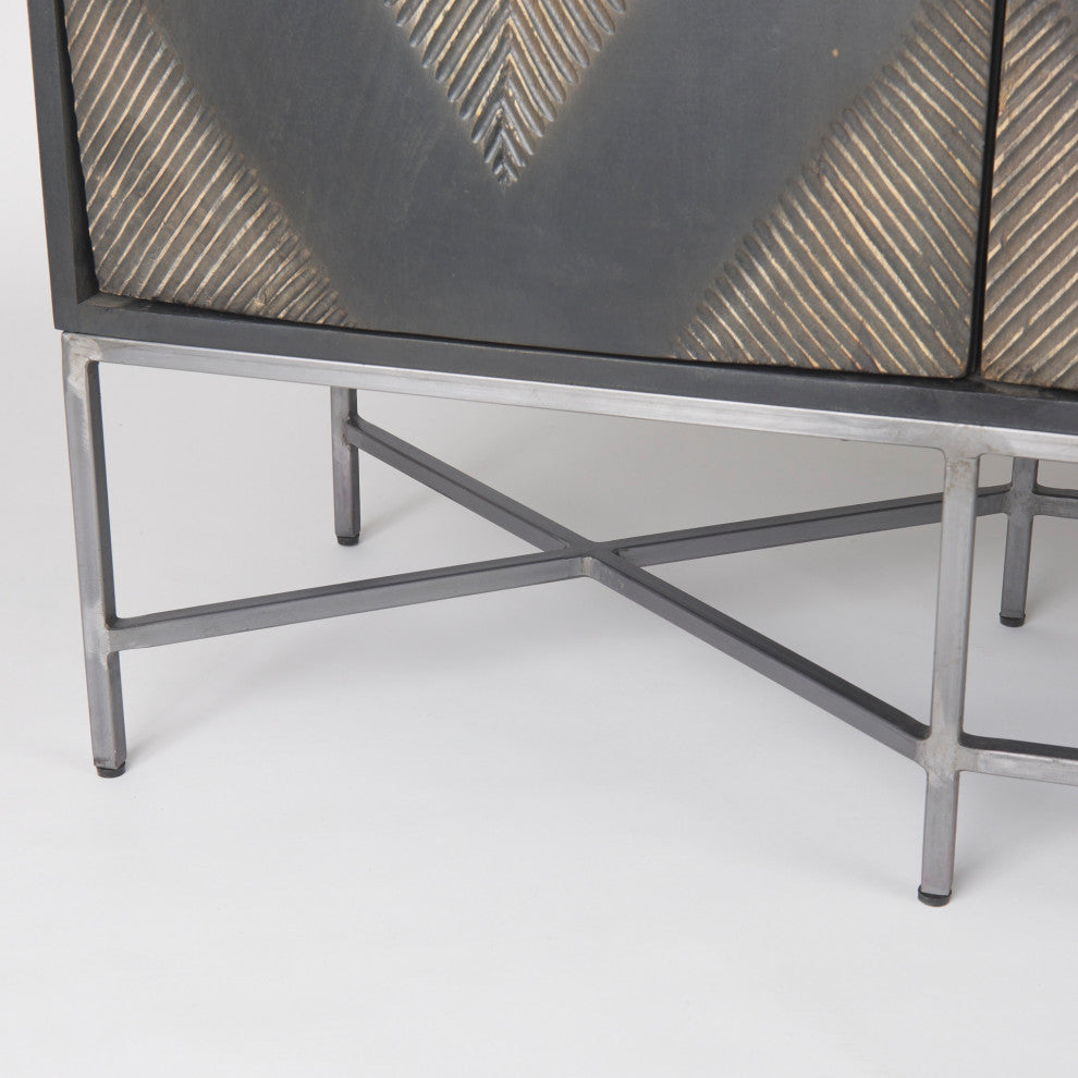 Hogarth I Dark / Light Brown Solid Wood w/ Silver Metal Frame Sideboard