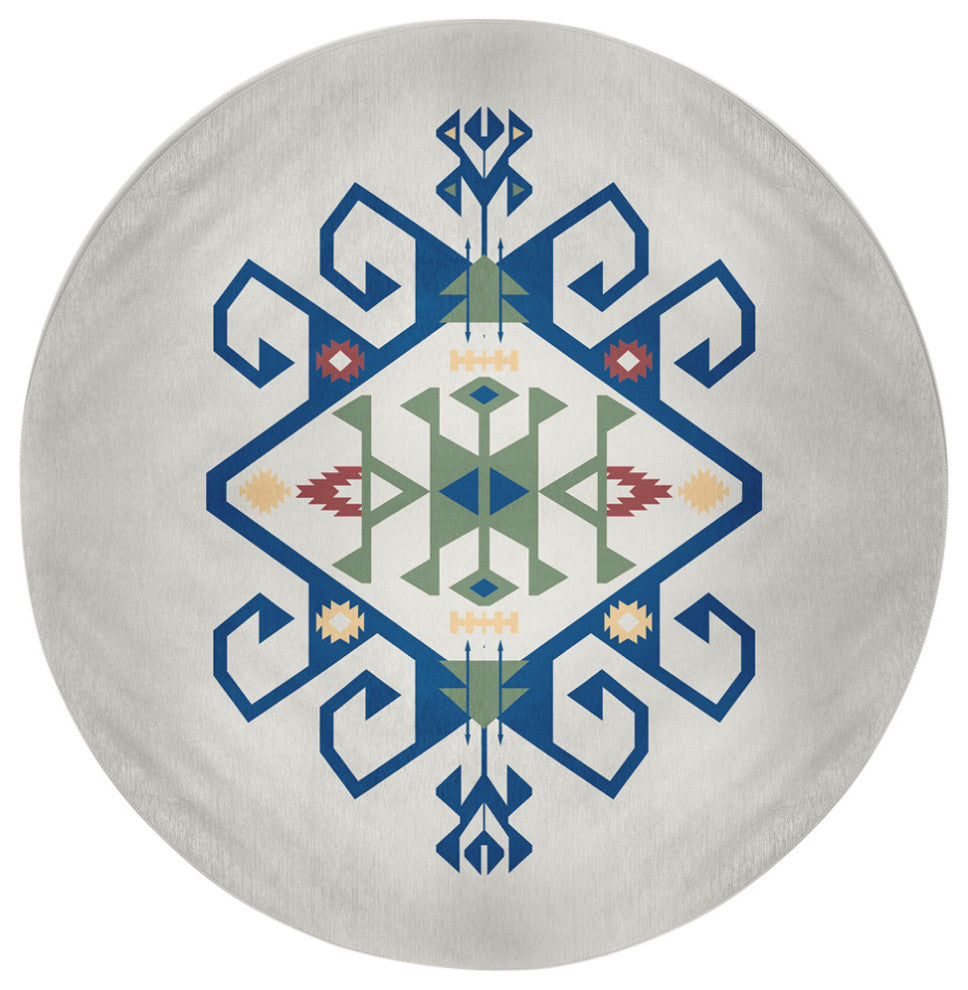 Southwest Medallion Spring Chenille Rug, Dark Cobalt Blue, 5' Round