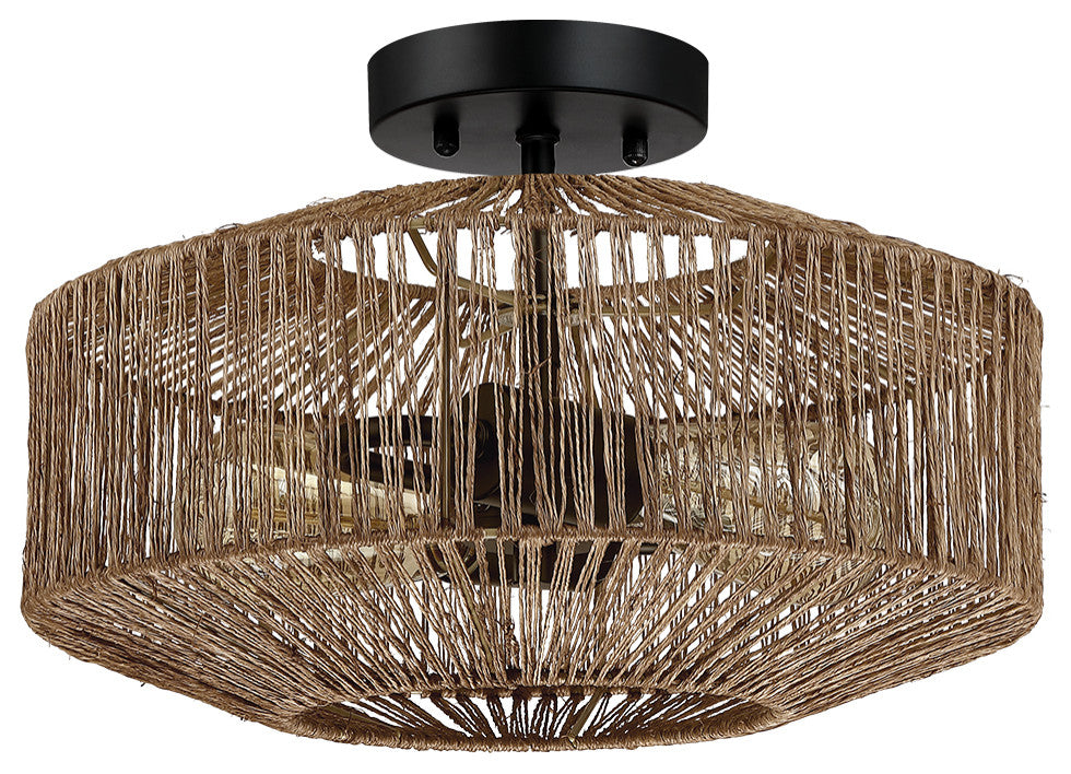 14" W 2-Light Bohemian Jute Rope Semi-Flush Mount
