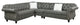 Benzara BM231975 4 Piece Sectional With Crystal Tufted Back and Rolled Arm, Gray
