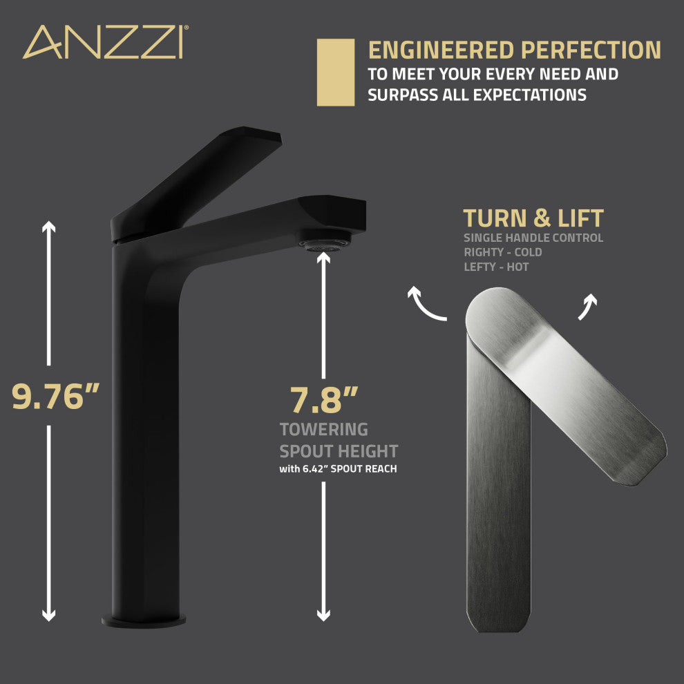 1-Handle Bathroom Vessel Sink Faucet, Matte Black and Brushed Nickel