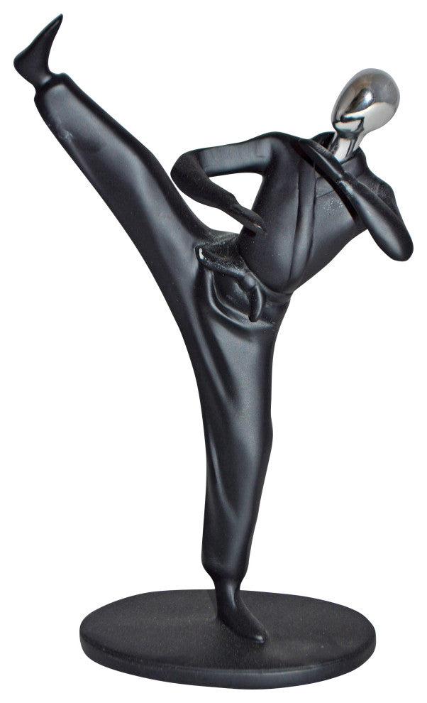 Karate, Krav Maga Front Kick, Black Chrome, Resin Statue - Size: 3" x 7" x 11"