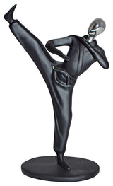 Karate, Krav Maga Front Kick, Black Chrome, Resin Statue - Size: 3" x 7" x 11"