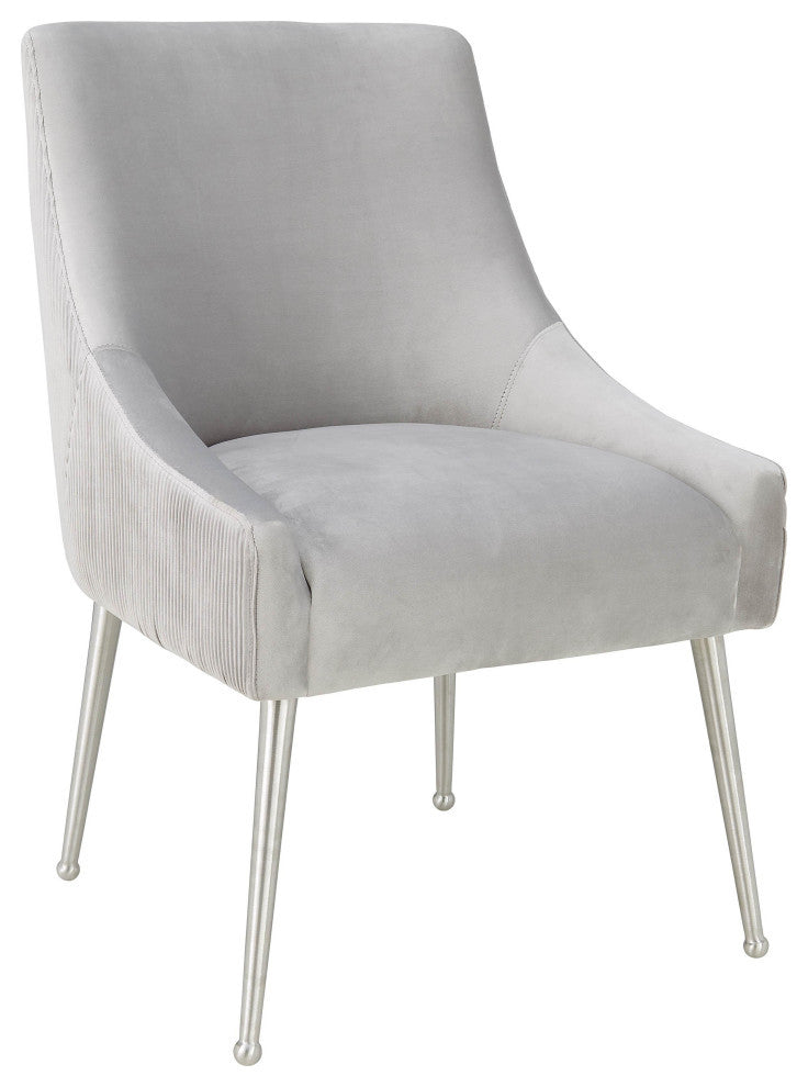 Beatrix Pleated Velvet Side Chair, Light Gray/Silver