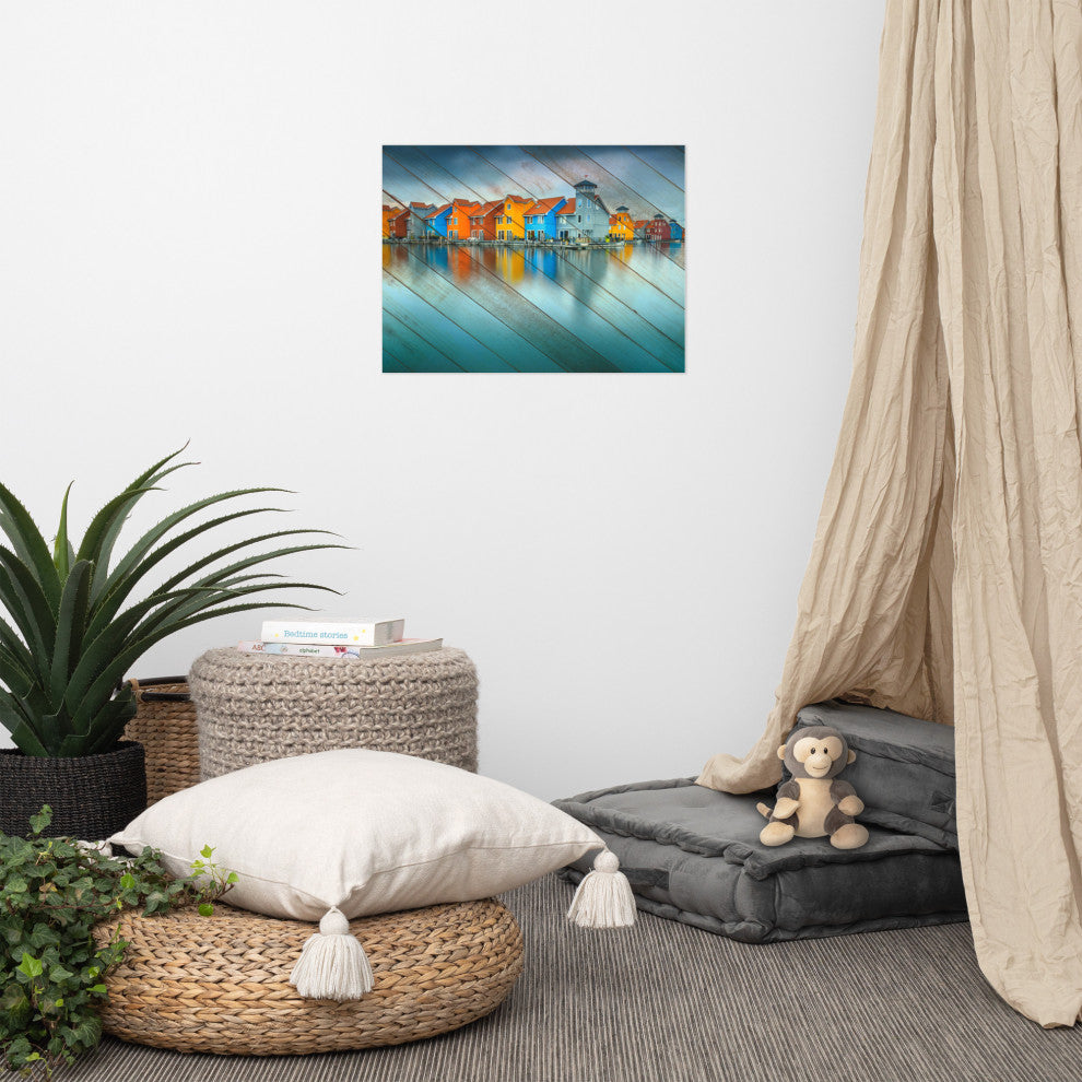 Faux Wood Blue Morning at Waters Edge Groningen Unframed Wall Art Prints, 18" X 24"