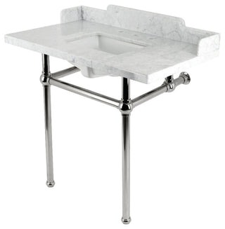 LMS36MBSQ6 36" Carrara Marble Console Sink with Brass Legs