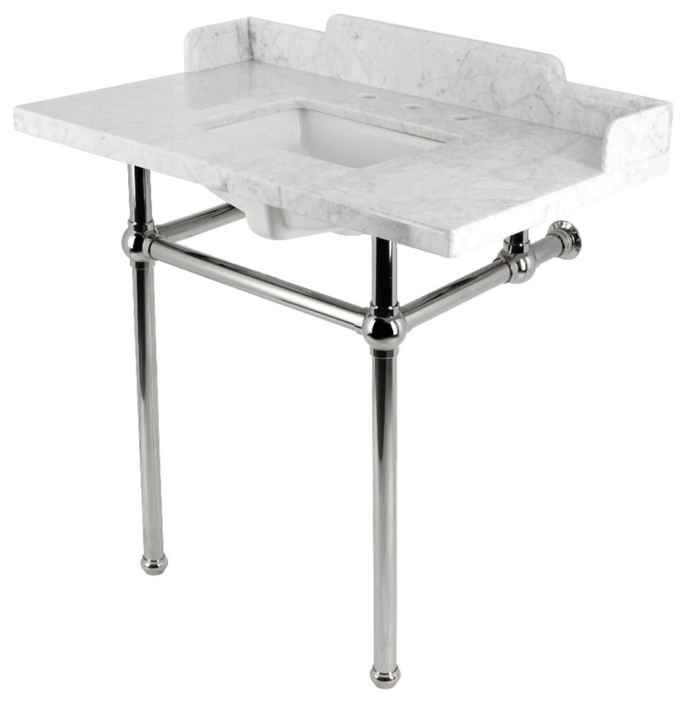 LMS36MBSQ6 36" Carrara Marble Console Sink with Brass Legs