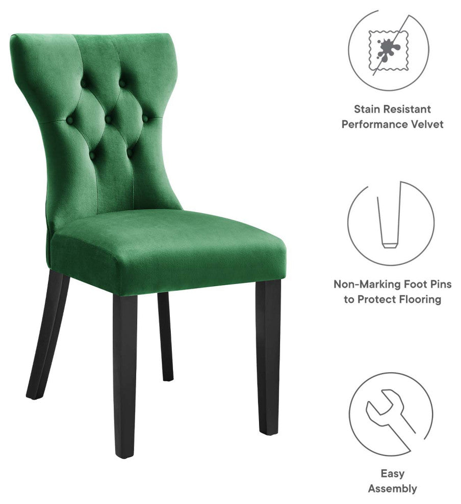 Side Dining Chair, Set of 2, Green, Velvet, Modern, Cafe Bistro Hospitality