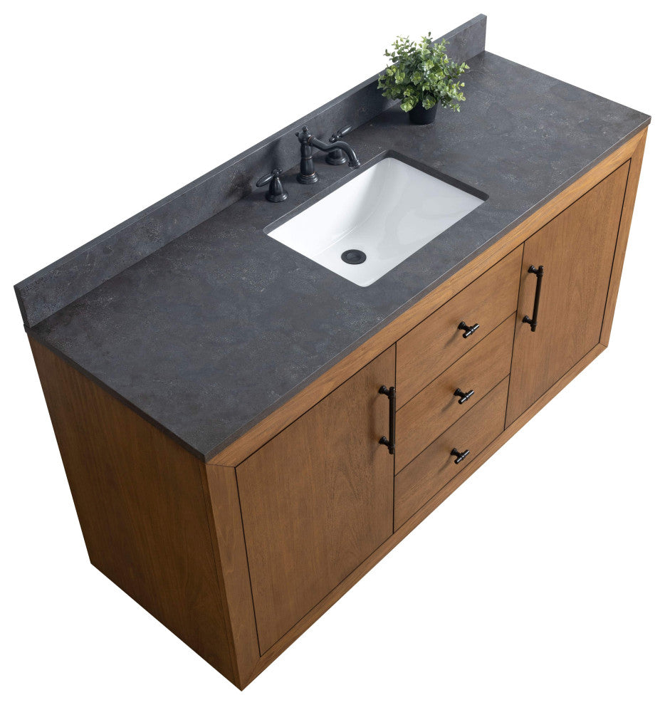 Vanity Art Bathroom Vanity With Sink, Tan, 60" Single, Black Limestone Top