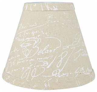 3x6x5" Linen Chandelier Lamp Shade, Natural, White Script, Single
