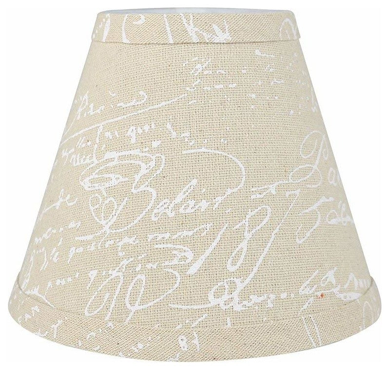 3x6x5" Linen Chandelier Lamp Shade, Natural, White Script, Single