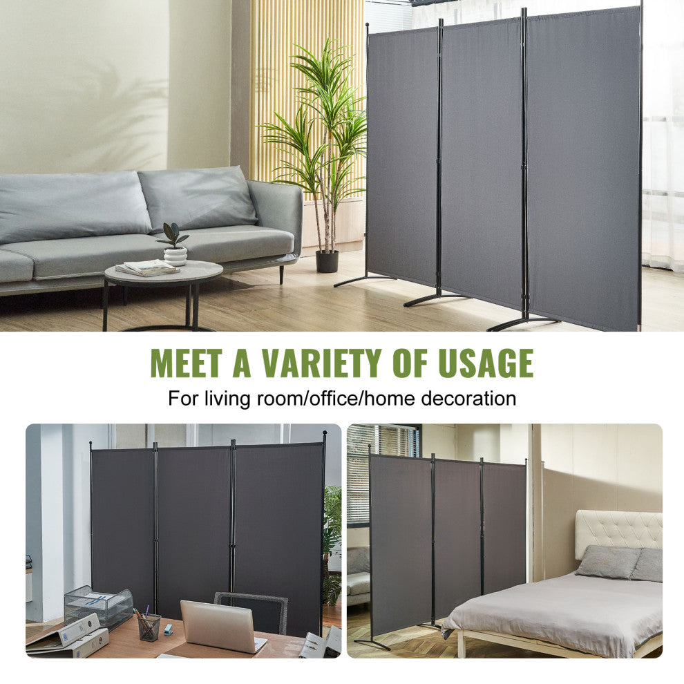 VEVOR Room Divider 3-Panel Folding Privacy Screen 89"x20.3"x72.8" Dark Gray