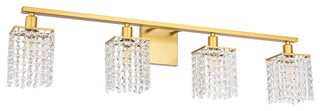 Brass Finish And Clear Crystals 4-Light Wall Sconce