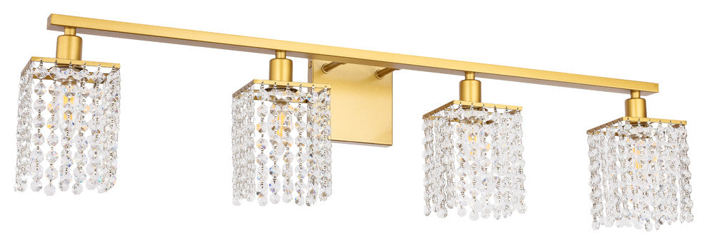 Brass Finish And Clear Crystals 4-Light Wall Sconce