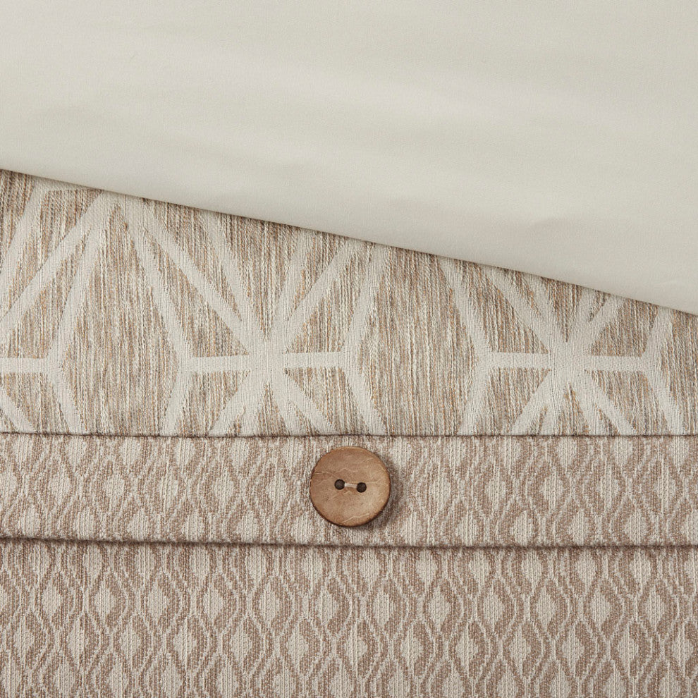 Madison Park Signature Grace Button Accent Taupe Duvet Cover Set w Insert, Queen