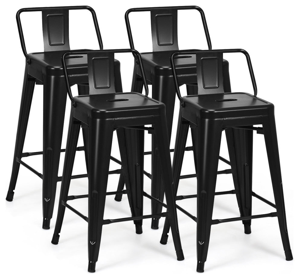 Costway Set of 4 Low Back Metal Counter Stool Industrial Bar Stools Black Steel