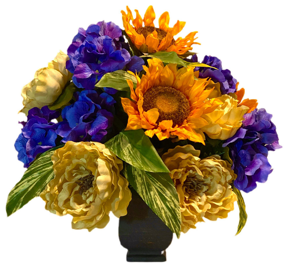 All Season Fall Floral Arrangement Peony Sunflower Gold Purple Ivory