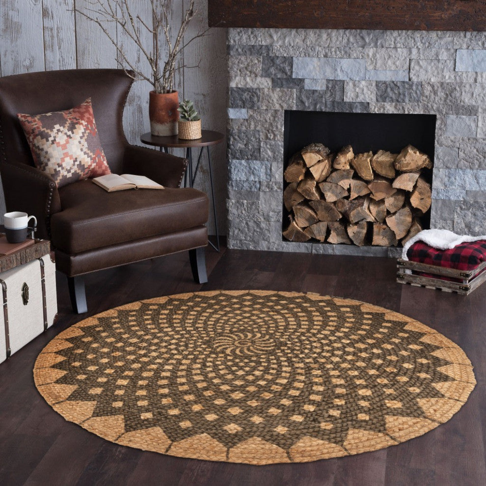 6" Round Brown Geometric Medallion Area Rug