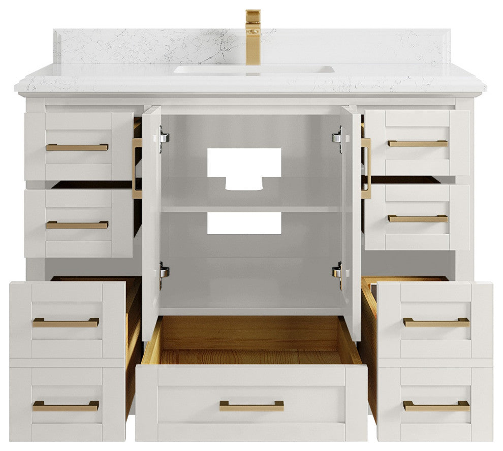 Boston 48" Single Sink Bath Vanity in Alabaster 1.5" Empira Quartz