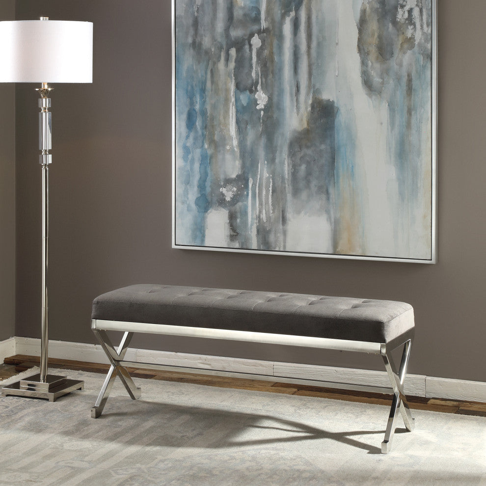 New Uttermost Bijou Gray Fabric Bench