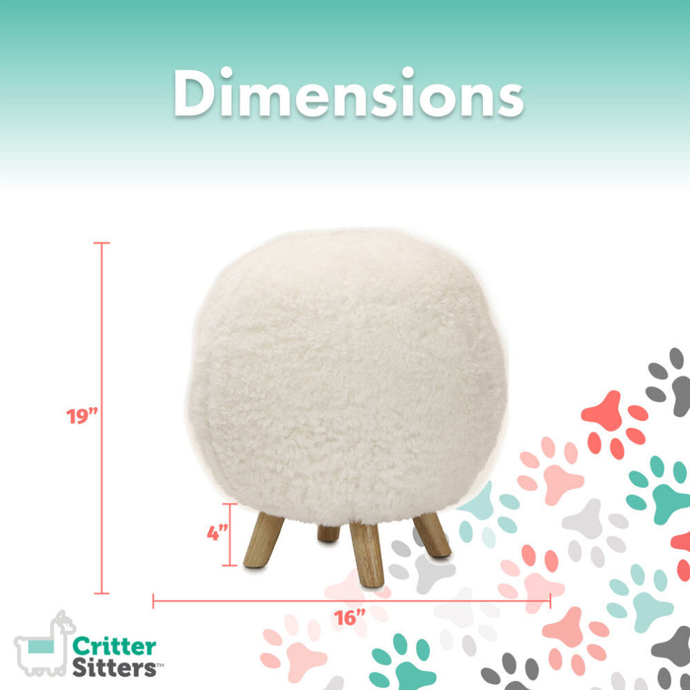 19" Seat Height Plush Pouf Ottoman, White With 4 Spindle Legs Furniture
