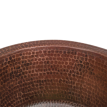 10" Round Hammered Copper Bar Sink, 2" Drain Opening, Drain & Accessories