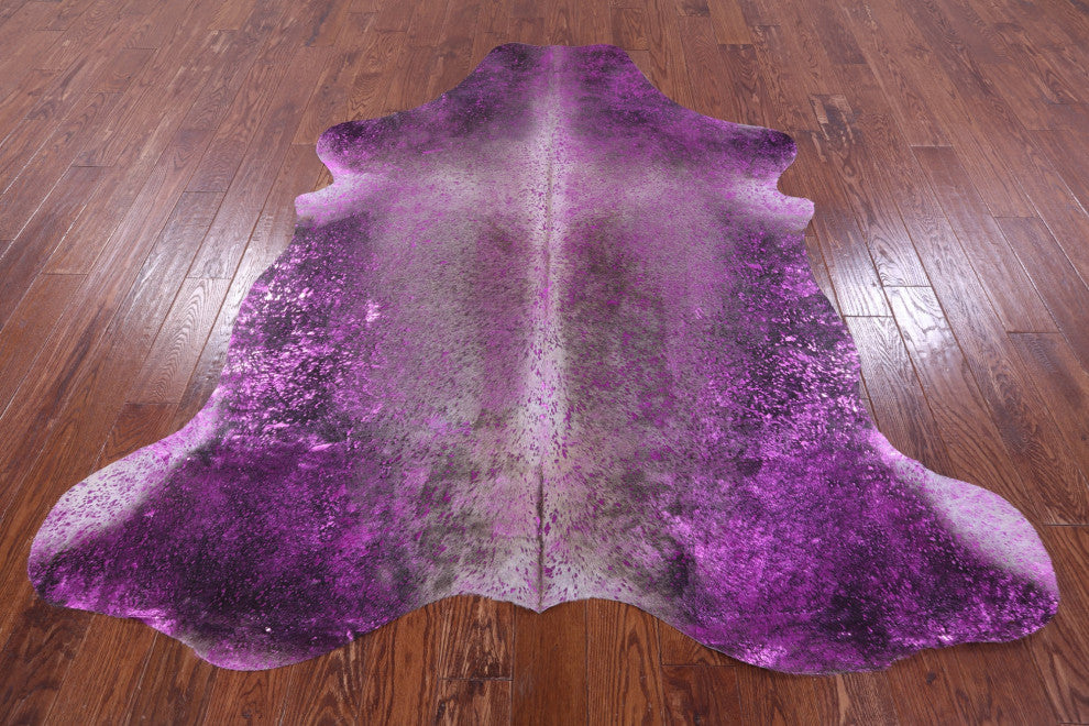 6' 10" X 6' 5" Pink Metallic Cowhide Rug C2134