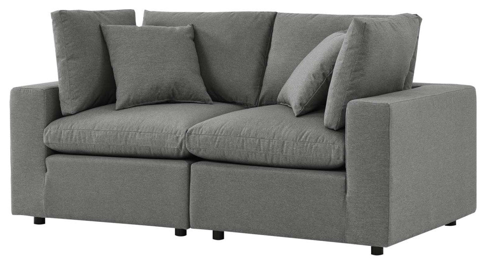 Modular Lounge Loveseat Deep Sofa, Charcoal Gray, Modern, Outdoor Patio