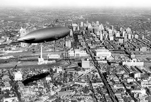 Zeppelin Above Philadelphia - Canvas Poster 20" x 30"