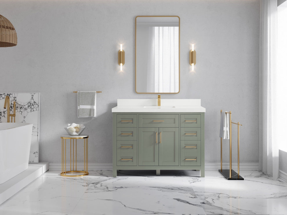 Cambridge 48" Single Sink Bath Vanity in Evergreen 2" White Quartz