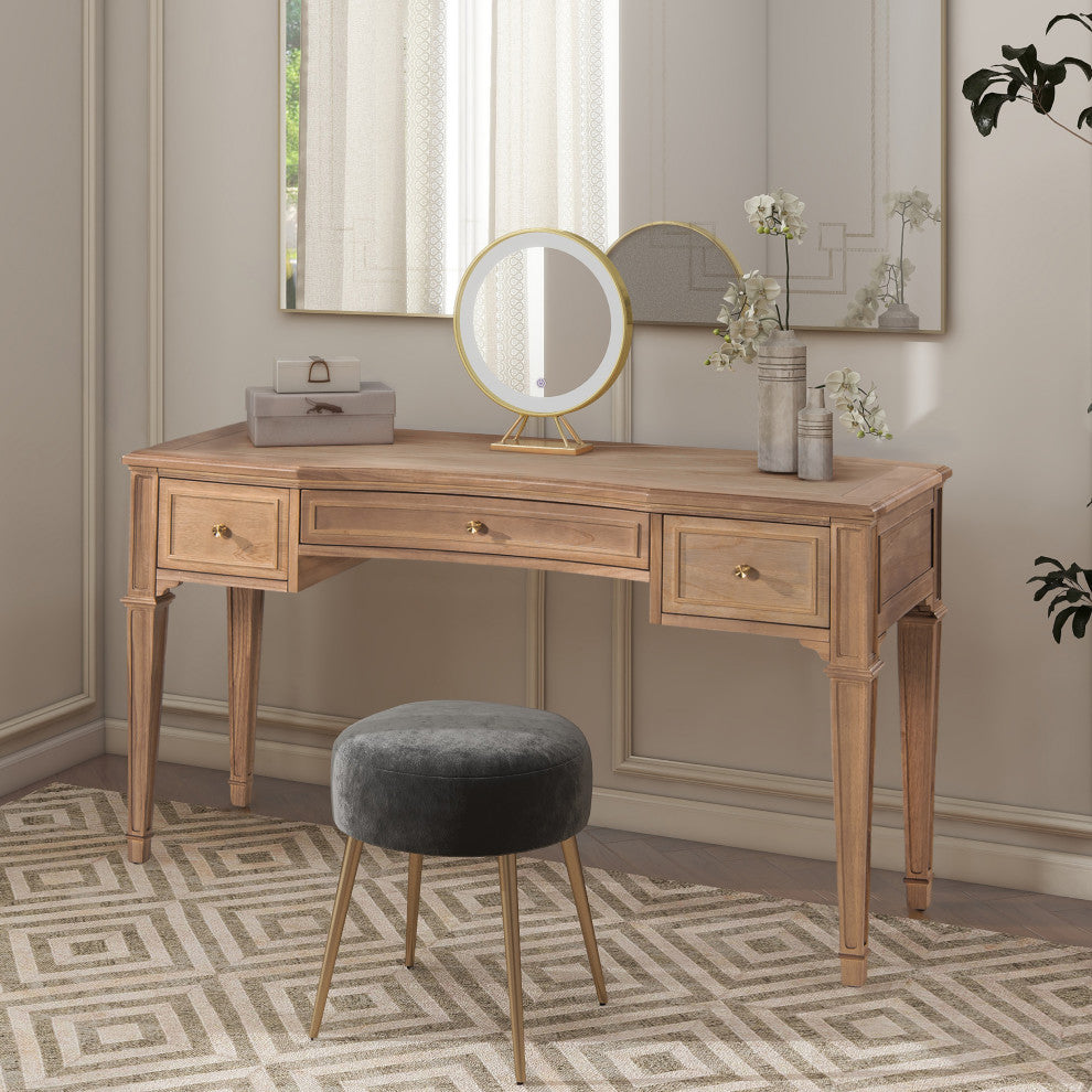 Dauphin 55" 3-Drawer Wood Executive Desk, Natural Brown