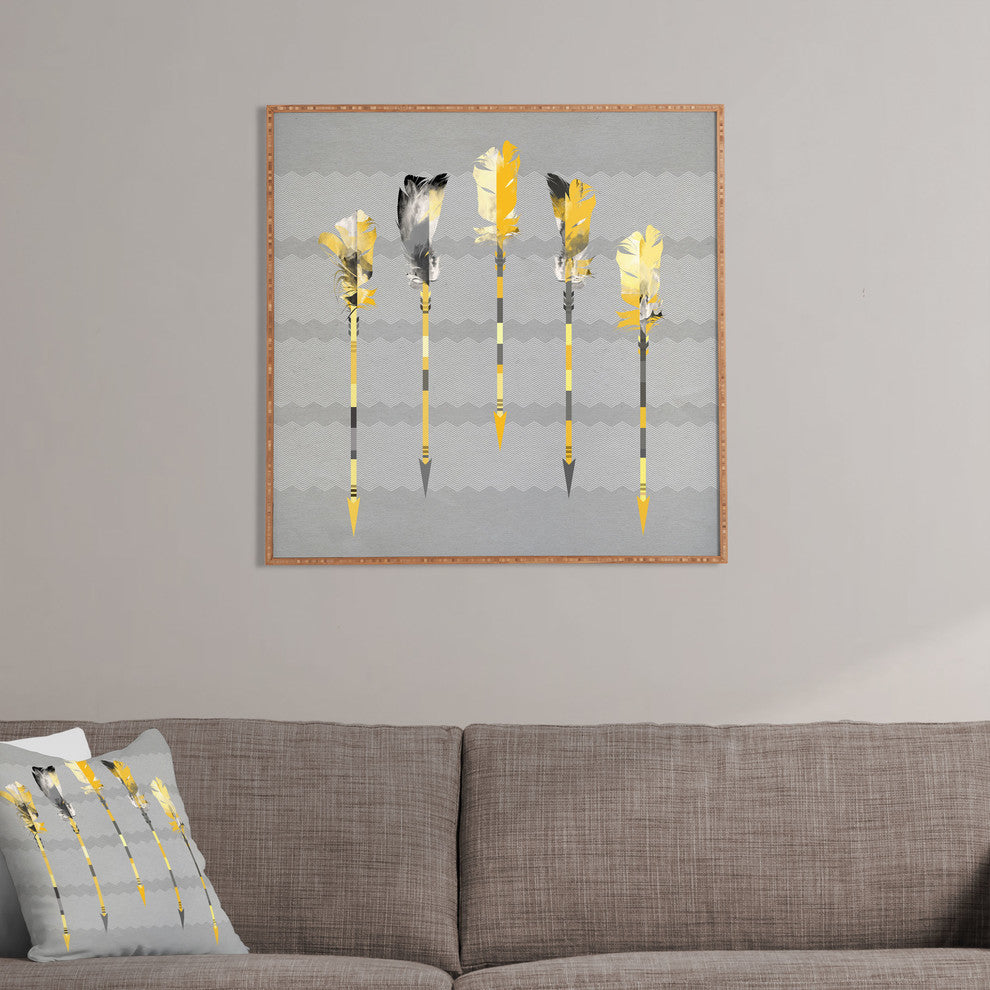 Deny Designs Iveta Abolina Gray Yellow Feathers Framed Wall Art