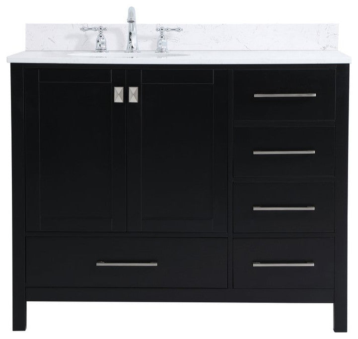 Iris 42" Single Bathroom Vanity, Black With Backsplash
