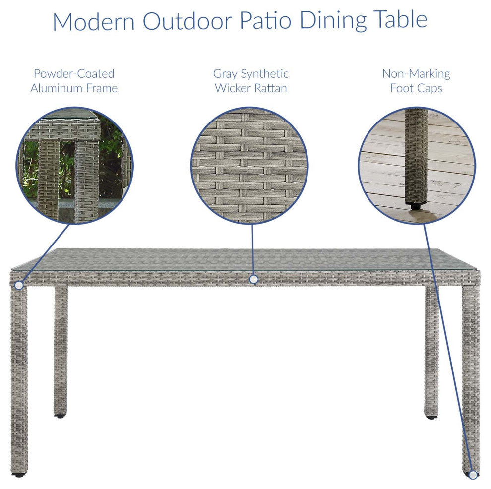 Modern Outdoor Dining Chair Armchair and Table Set, Rattan Fabric, Gray White