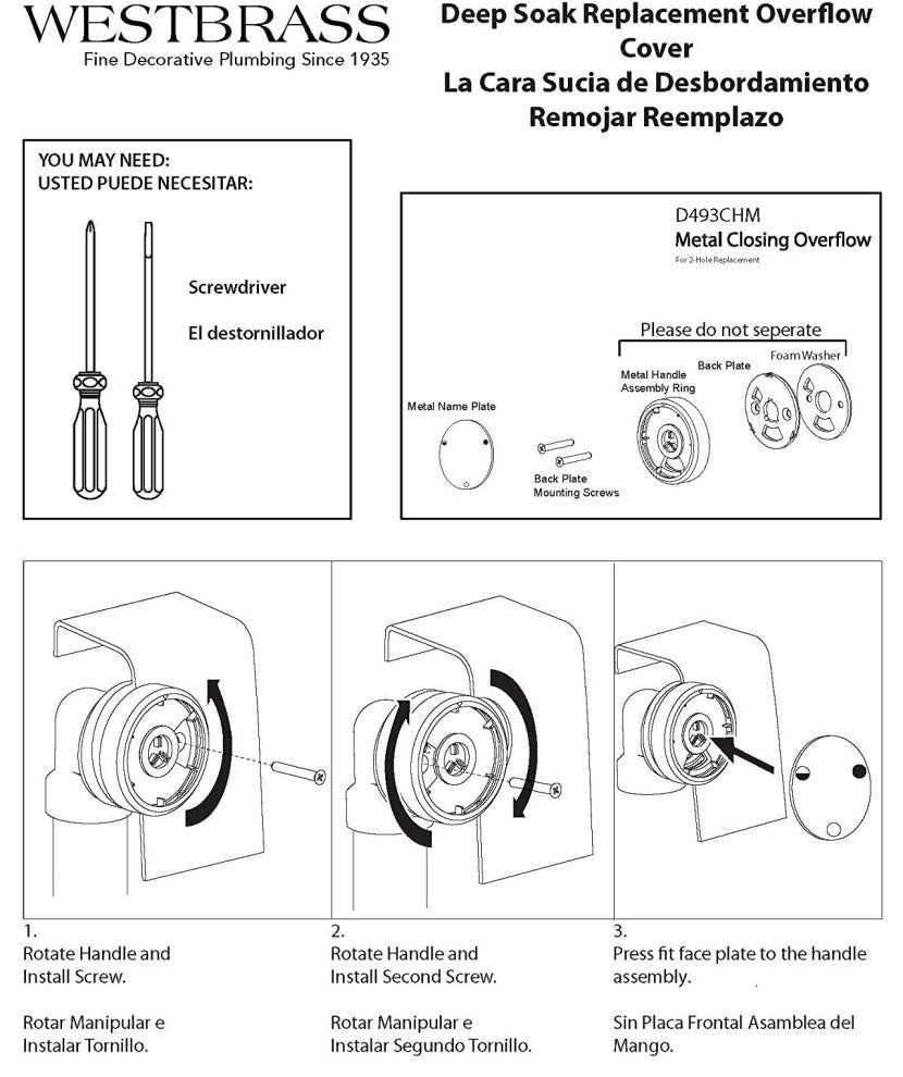 Universal Deep Soak Round Replacement 2-Hole Bath Overflow Cover, Satin Nickel