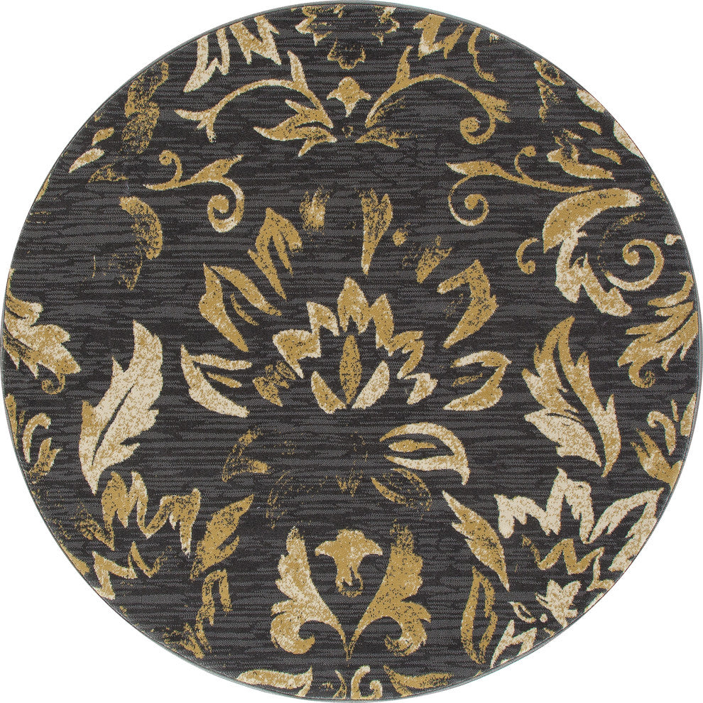 Bastille Faded Beauty Dark Gray 7'10" Round Area Rug