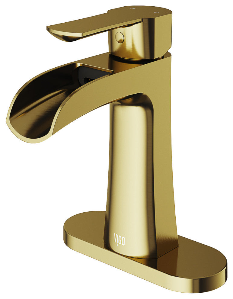VIGO Paloma 7" H Single Handle Single Hole Bathroom Faucet, Matte Brushed Gold, With Deck Plate